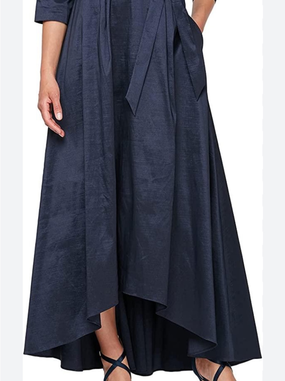 Alex Evenings Navy High-Low Maxi Skirt with Self-Tie Waist